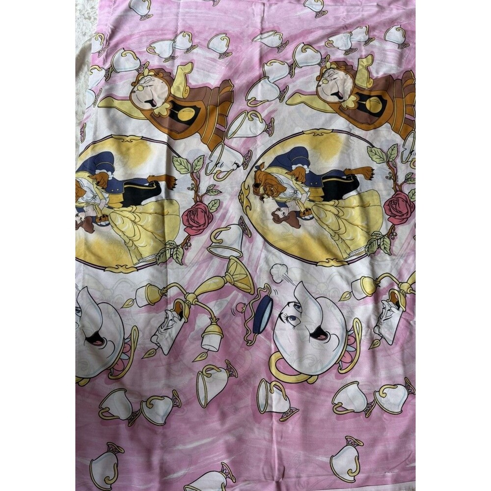 VTG Disney’s Beauty and the Beast 66x92 FLAT SHEET ONLY Twin Bed Size '90s